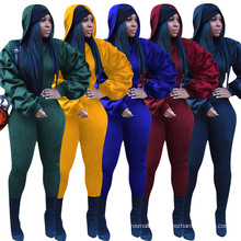 C7187 Latest Women Winter Pullover Clothes Puff Sleeve Blouses Outfits 2 Piece Joggers Sportswear Tracksuit Hoodie Set
